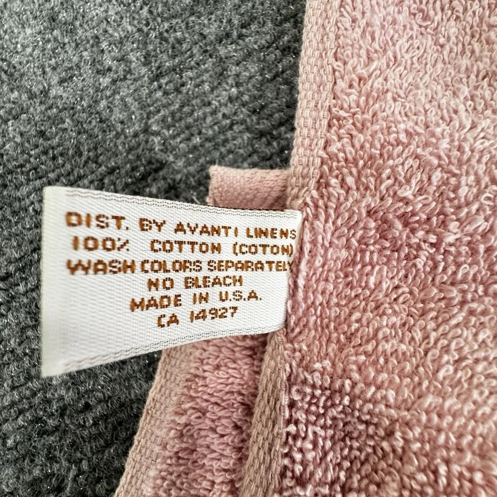 4pc Vtg AVANTI Bath Towel Set 1978 Pink Floral Ruffles Rosettes Hand Fingertip